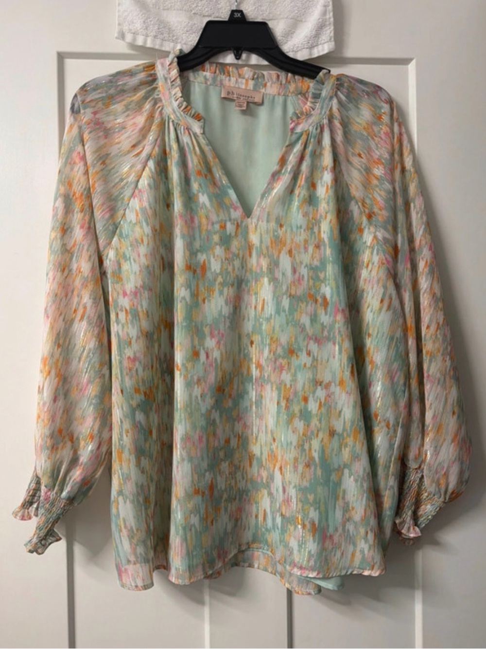 Philosophy Mint Multi-Color Printed V-Neck Blouse